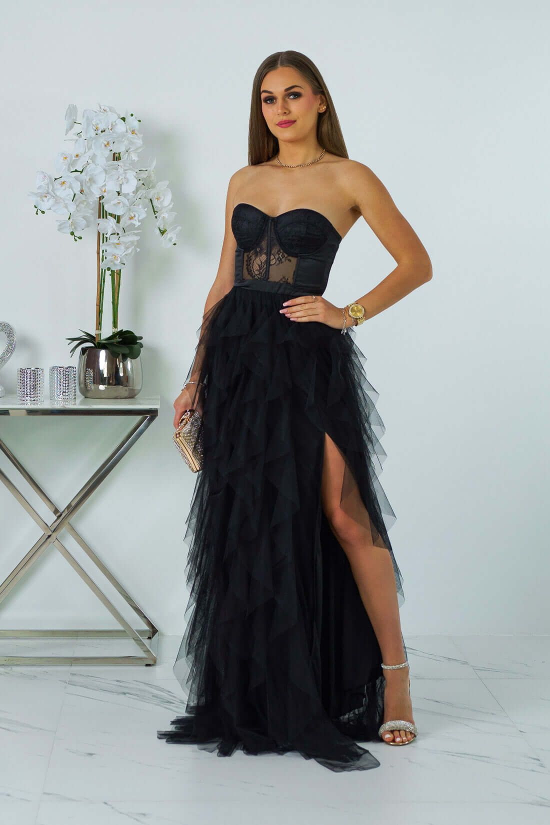 Arely - Sukienka maxi tiulowa czarna