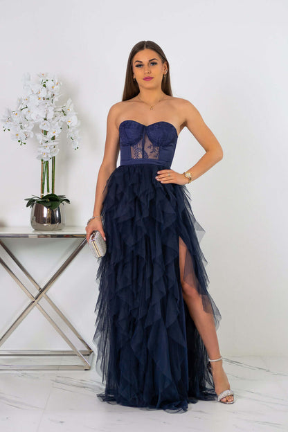 Arely - Sukienka maxi tiulowa granatowa