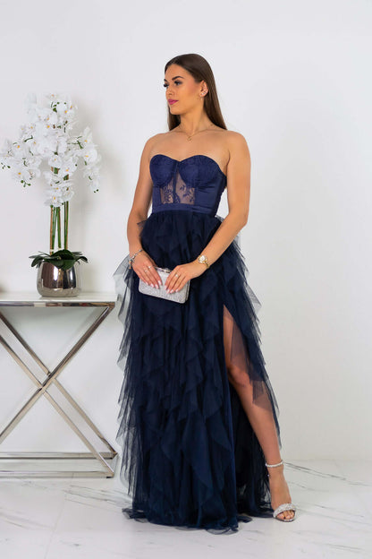 Arely - Sukienka maxi tiulowa granatowa