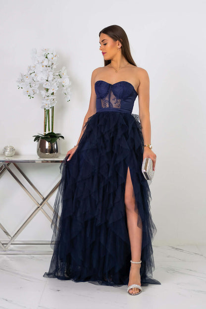 Arely - Sukienka maxi tiulowa granatowa