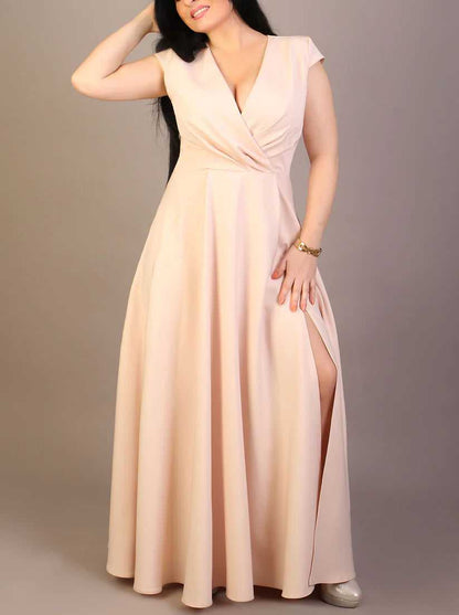 Sukienka Plus Size Maxi kopertowa beżowa Busta