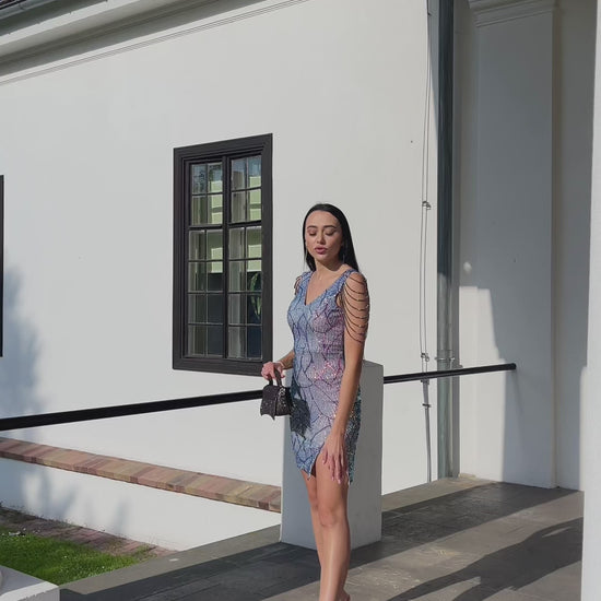 Sukienka cekinowa mini zdobiona multicolor Cameleon bis
