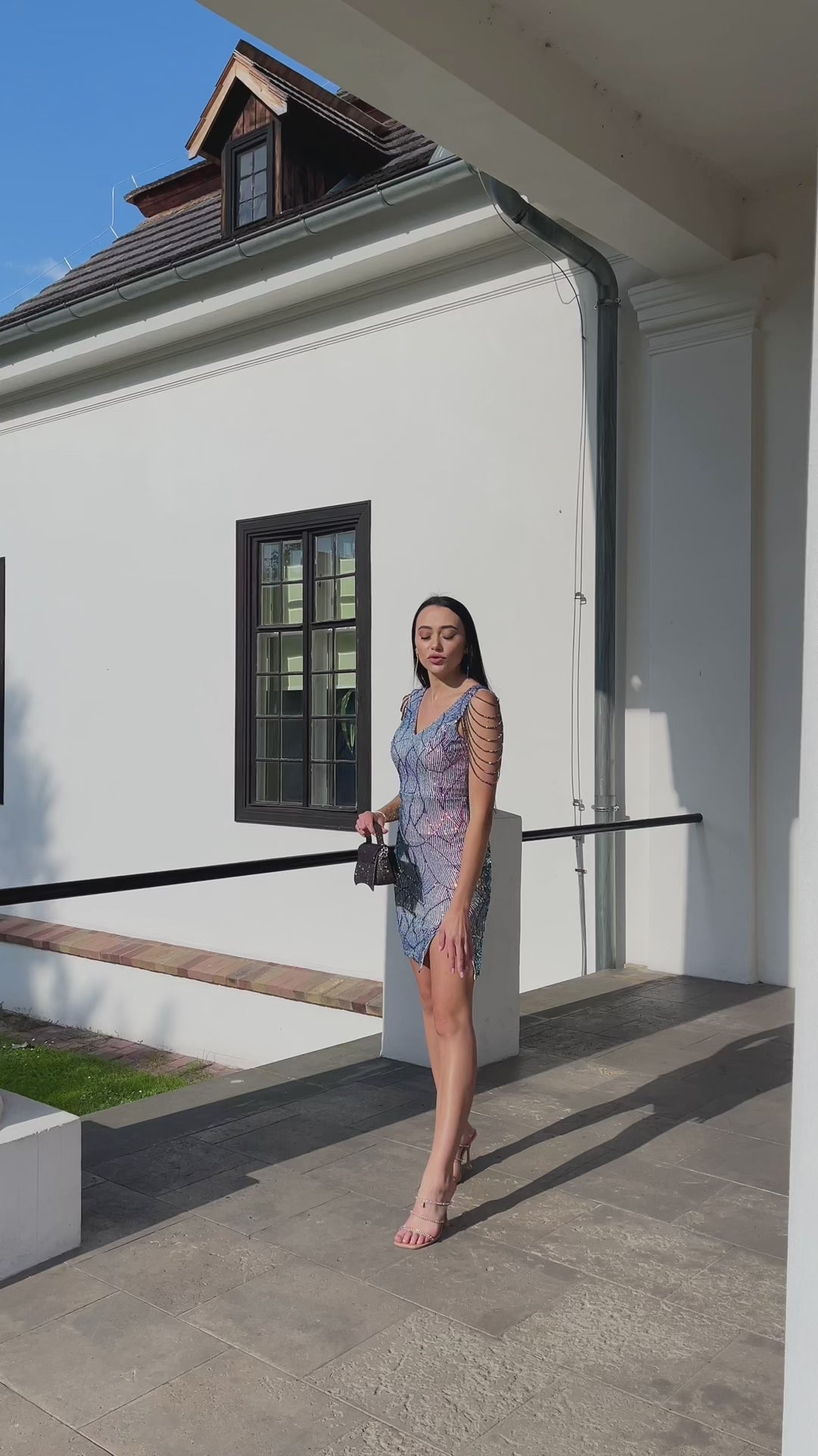Sukienka cekinowa mini zdobiona multicolor Cameleon bis