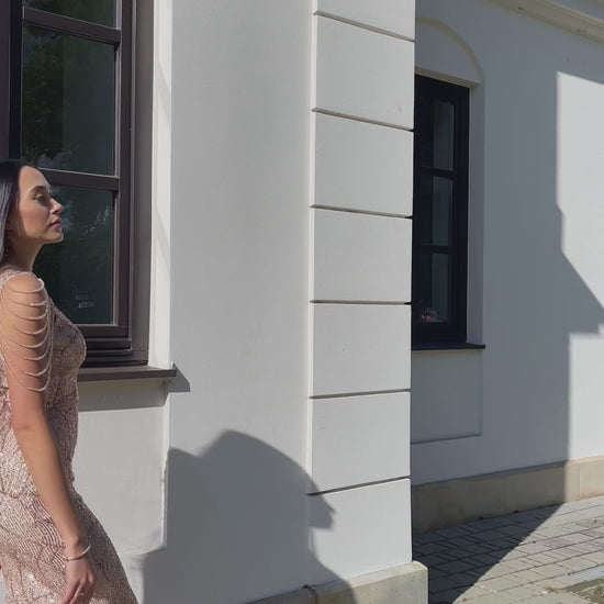 Sukienka cekinowa maxi zdobiona różowe złoto Cameleon bis